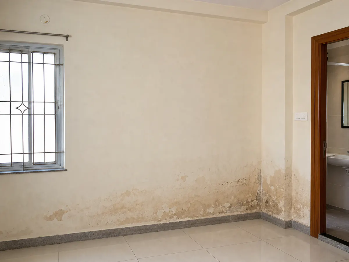 Illustrative lower wall with visible damp damage