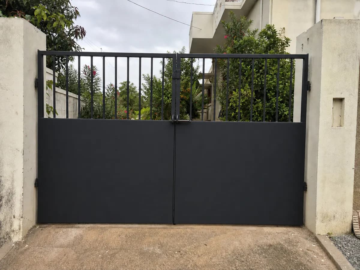 Same illustrative gate after rust preparation, priming and enamel painting