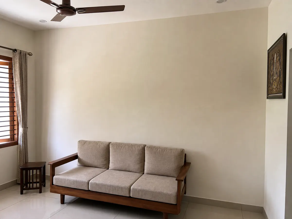 Illustrative plain living room feature wall before texture application